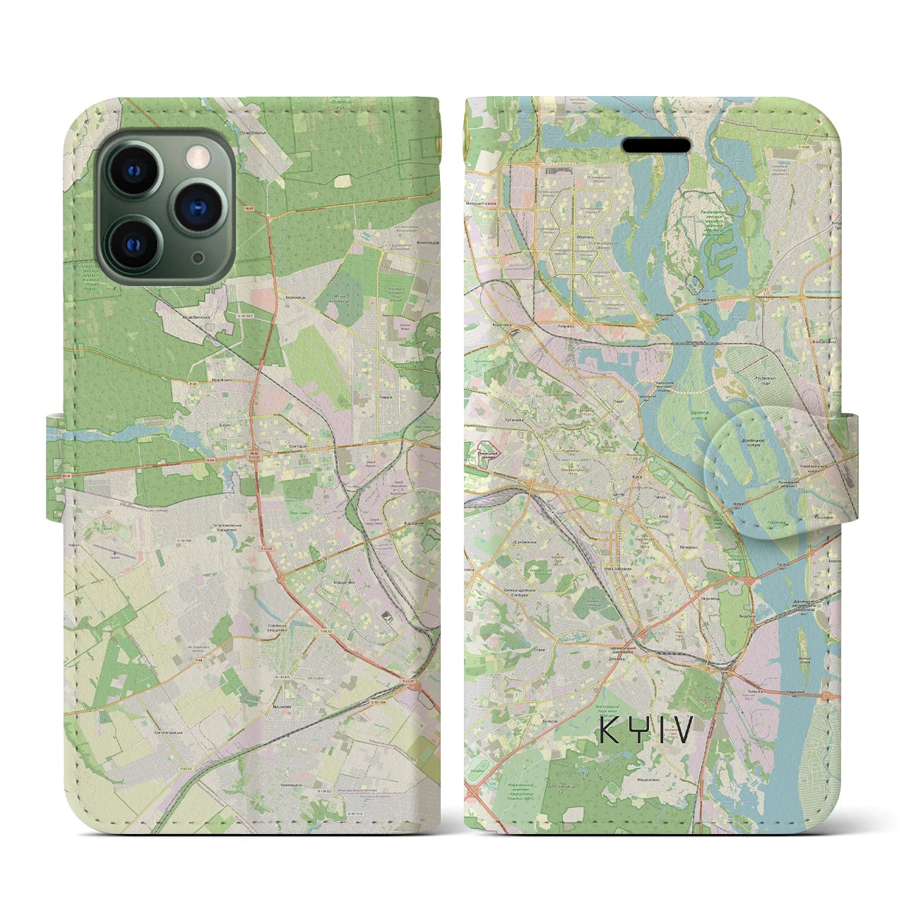 【キーウ】地図柄iPhoneケース（手帳両面タイプ・ナチュラル）iPhone 11 Pro 用