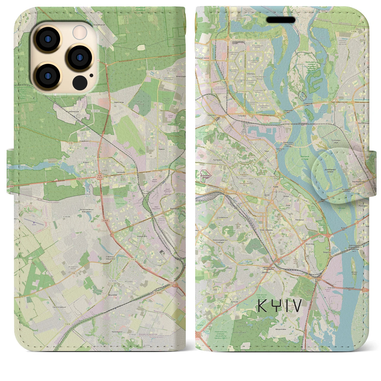 【キーウ】地図柄iPhoneケース（手帳両面タイプ・ナチュラル）iPhone 12 Pro Max 用