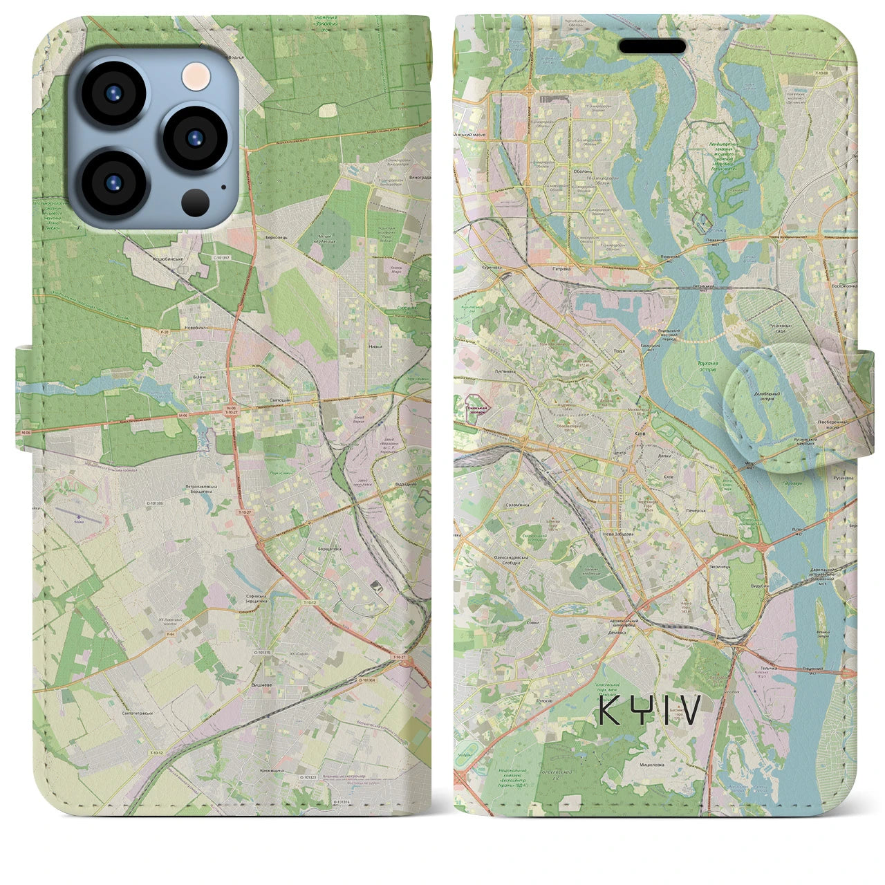 【キーウ】地図柄iPhoneケース（手帳両面タイプ・ナチュラル）iPhone 13 Pro Max 用