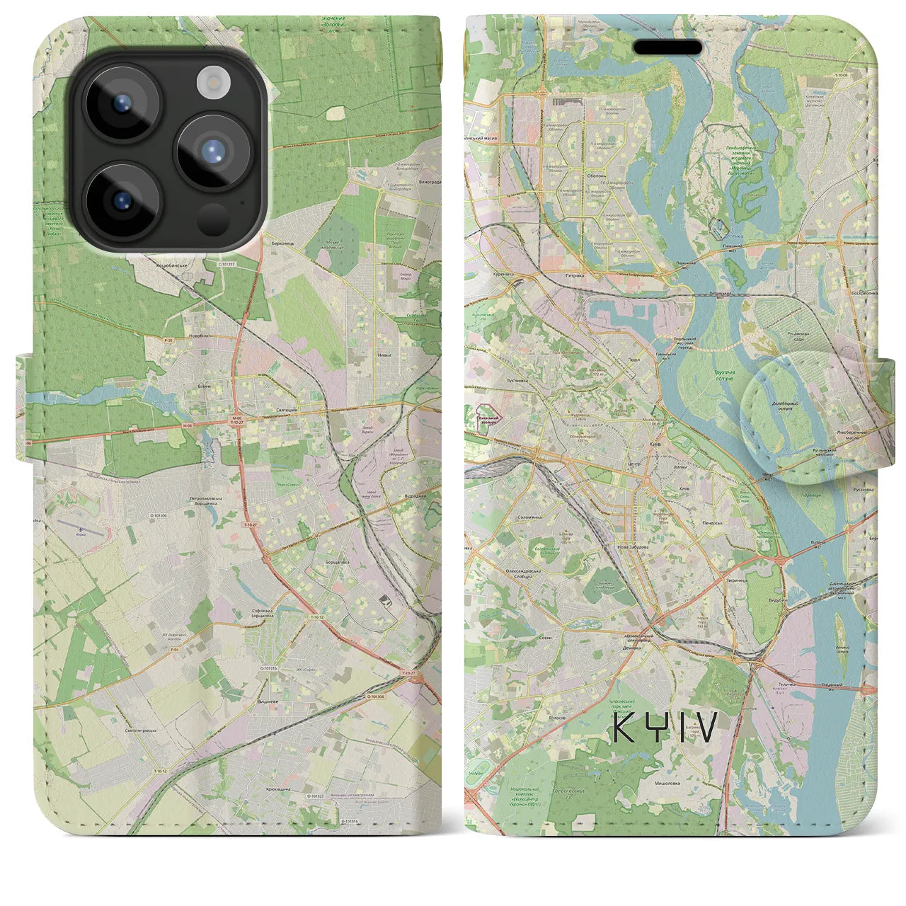 【キーウ】地図柄iPhoneケース（手帳両面タイプ・ナチュラル）iPhone 15 Pro Max 用