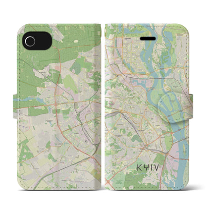 【キーウ（ウクライナ）】地図柄iPhoneケース（手帳タイプ）ナチュラル・iPhone SE（第3 / 第2世代） / 8 / 7 / 6s / 6 用