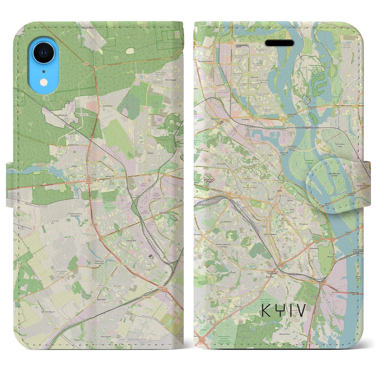 【キーウ】地図柄iPhoneケース（手帳両面タイプ・ナチュラル）iPhone XR 用