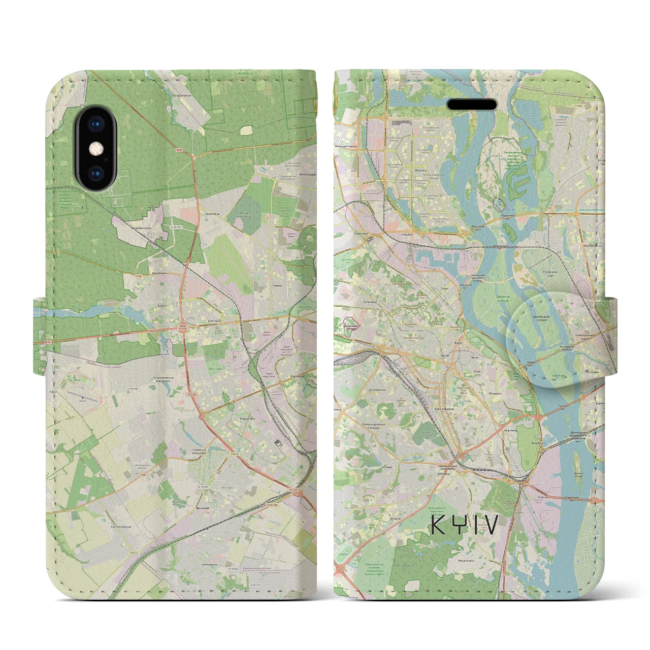 【キーウ】地図柄iPhoneケース（手帳両面タイプ・ナチュラル）iPhone XS / X 用