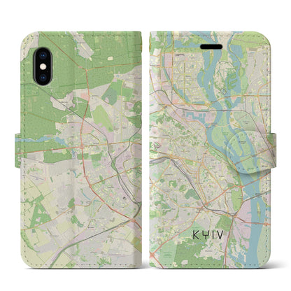 【キーウ（ウクライナ）】地図柄iPhoneケース（手帳タイプ）ナチュラル・iPhone XS / X 用