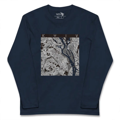 【キーウ（ウクライナ）】地図柄ロングスリーブTシャツ