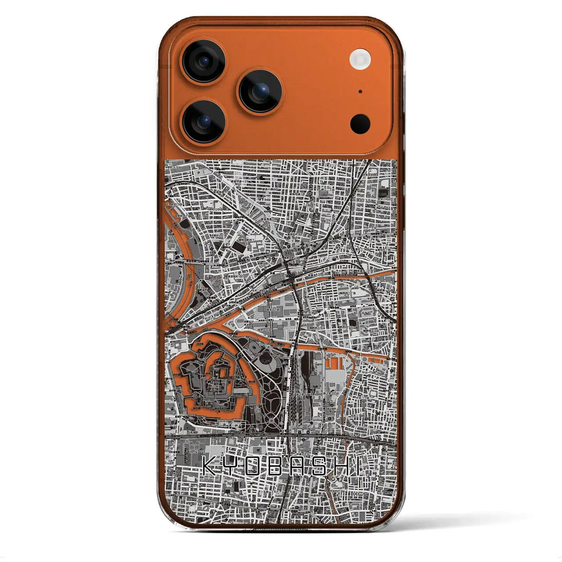 【京橋（大阪府）】地図柄iPhoneケース（クリアタイプ）モノトーン・iPhone 17 Pro Max 用