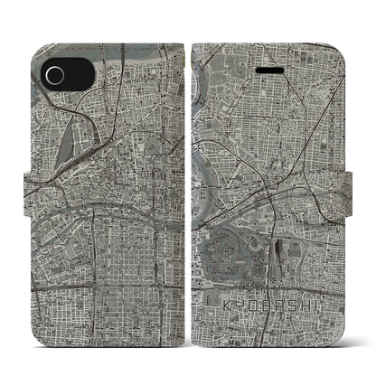 【京橋（大阪府）】地図柄iPhoneケース（手帳タイプ）モノトーン・iPhone SE（第3 / 第2世代） / 8 / 7 / 6s / 6 用