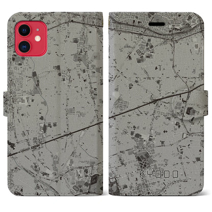 【経堂（東京都）】地図柄iPhoneケース（手帳タイプ）モノトーン・iPhone 11 用