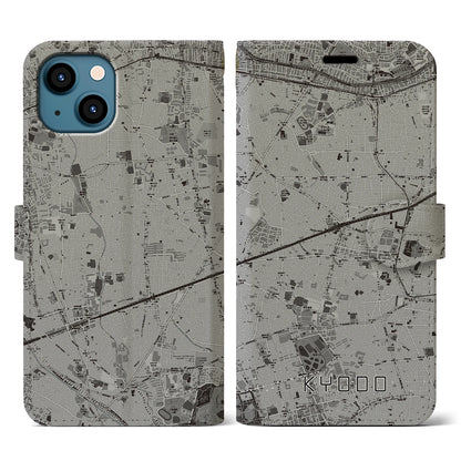 【経堂（東京都）】地図柄iPhoneケース（手帳タイプ）モノトーン・iPhone 13 用