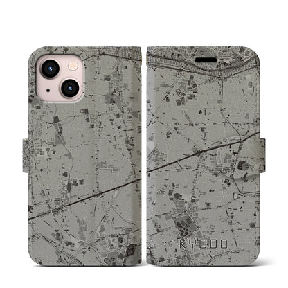 【経堂（東京都）】地図柄iPhoneケース（手帳タイプ）モノトーン・iPhone 13 mini 用