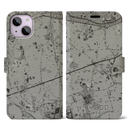 【経堂（東京都）】地図柄iPhoneケース（手帳タイプ）モノトーン・iPhone 14 用