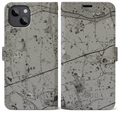 【経堂（東京都）】地図柄iPhoneケース（手帳タイプ）モノトーン・iPhone 14 Plus 用