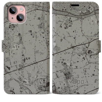 【経堂（東京都）】地図柄iPhoneケース（手帳タイプ）モノトーン・iPhone 15 Plus 用