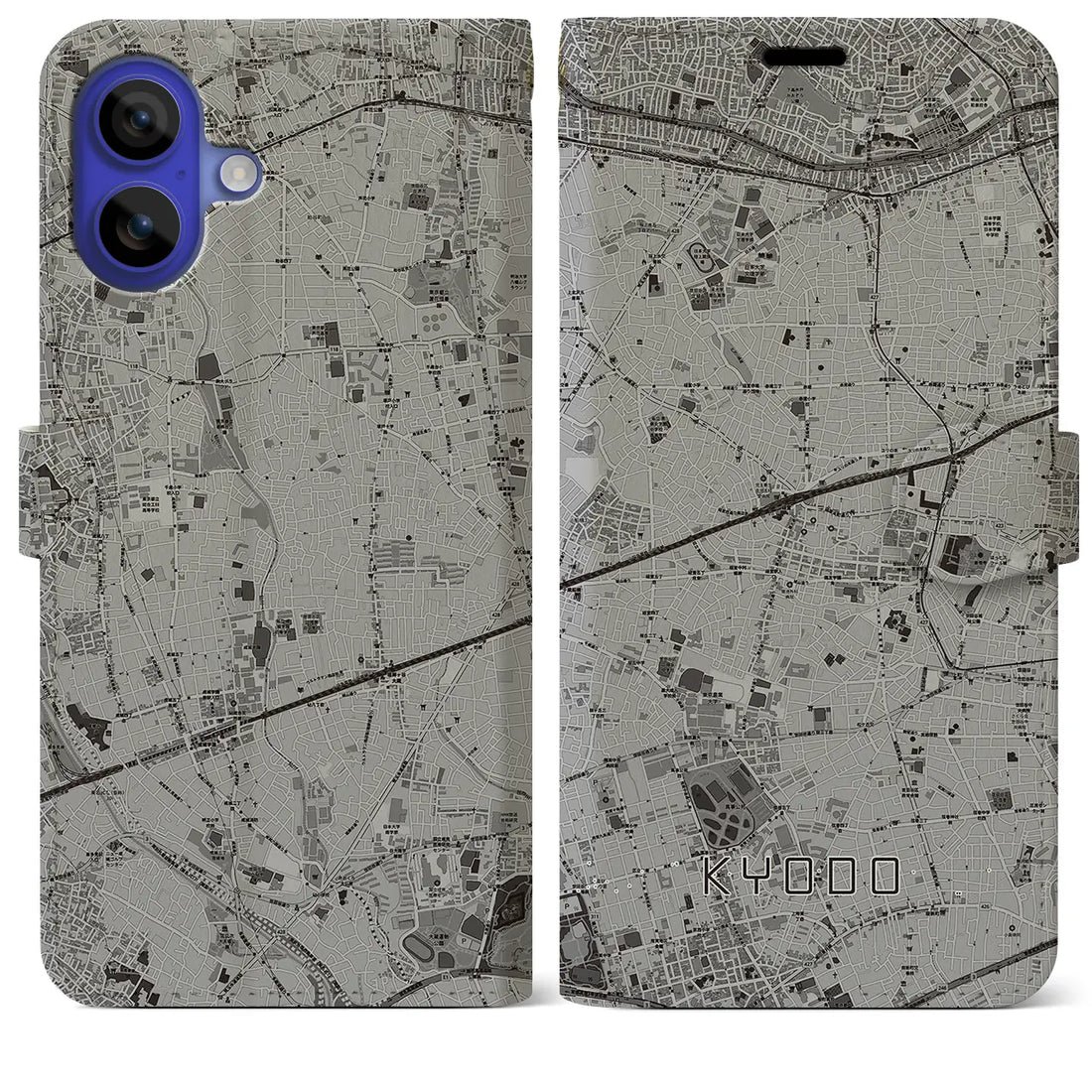 【経堂(東京都)】地図柄iPhoneケース(手帳タイプ)モノトーン・iPhone 16 Pro Max 用