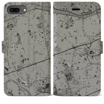 【経堂（東京都）】地図柄iPhoneケース（手帳タイプ）モノトーン・iPhone 8Plus /7Plus / 6sPlus / 6Plus 用