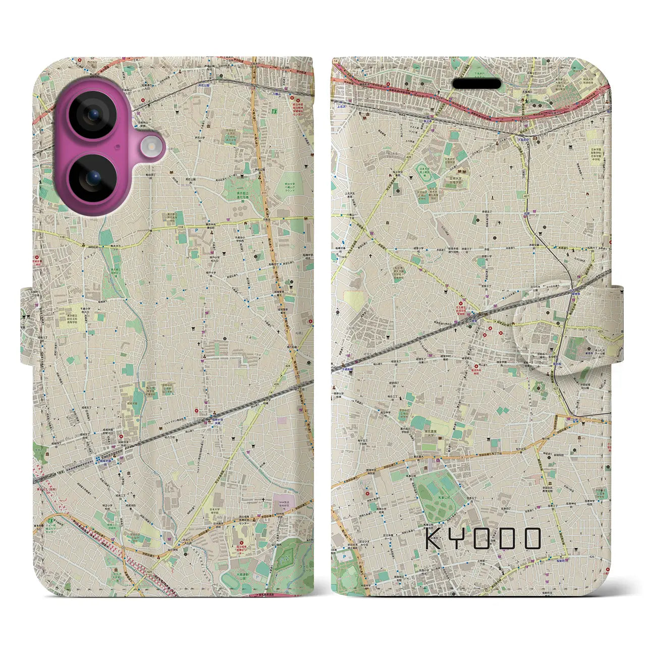 【経堂（東京都）】地図柄iPhoneケース（手帳タイプ）ナチュラル・iPhone 16 Pro 用