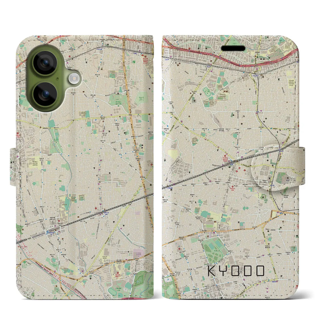 【経堂（東京都）】地図柄iPhoneケース（手帳タイプ）ナチュラル・iPhone 17 Pro Max 用