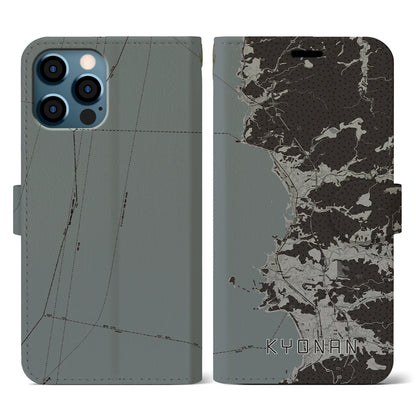 【鋸南（千葉県）】地図柄iPhoneケース（手帳タイプ）モノトーン・iPhone 12 / 12 Pro 用