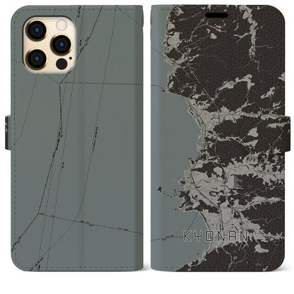 【鋸南（千葉県）】地図柄iPhoneケース（手帳タイプ）モノトーン・iPhone 12 Pro Max 用