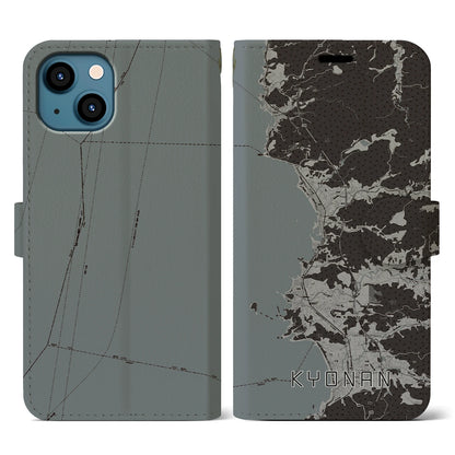 【鋸南（千葉県）】地図柄iPhoneケース（手帳タイプ）モノトーン・iPhone 13 用