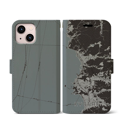 【鋸南（千葉県）】地図柄iPhoneケース（手帳タイプ）モノトーン・iPhone 13 mini 用