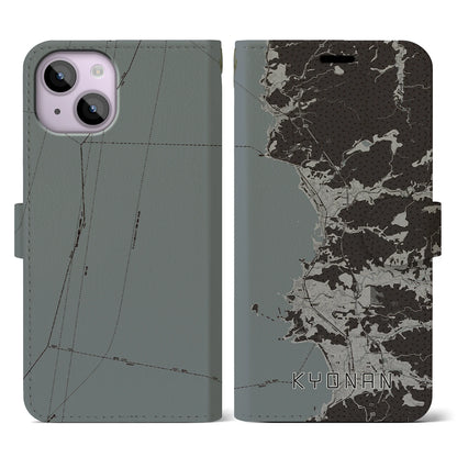 【鋸南（千葉県）】地図柄iPhoneケース（手帳タイプ）モノトーン・iPhone 14 用