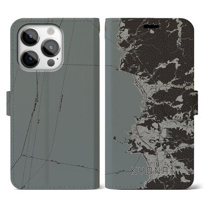 【鋸南（千葉県）】地図柄iPhoneケース（手帳タイプ）モノトーン・iPhone 14 Pro 用