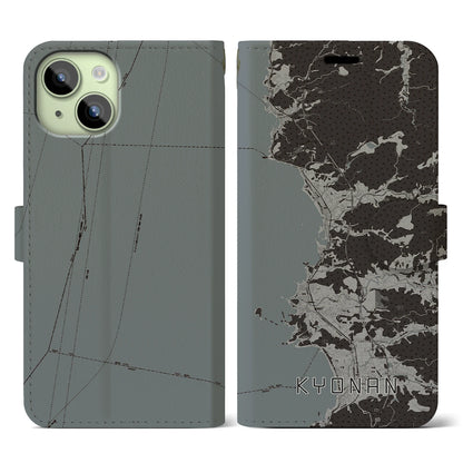 【鋸南（千葉県）】地図柄iPhoneケース（手帳タイプ）モノトーン・iPhone 15 用