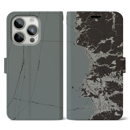 【鋸南（千葉県）】地図柄iPhoneケース（手帳タイプ）モノトーン・iPhone 15 Pro 用