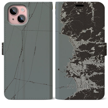 【鋸南（千葉県）】地図柄iPhoneケース（手帳タイプ）モノトーン・iPhone 15 Plus 用