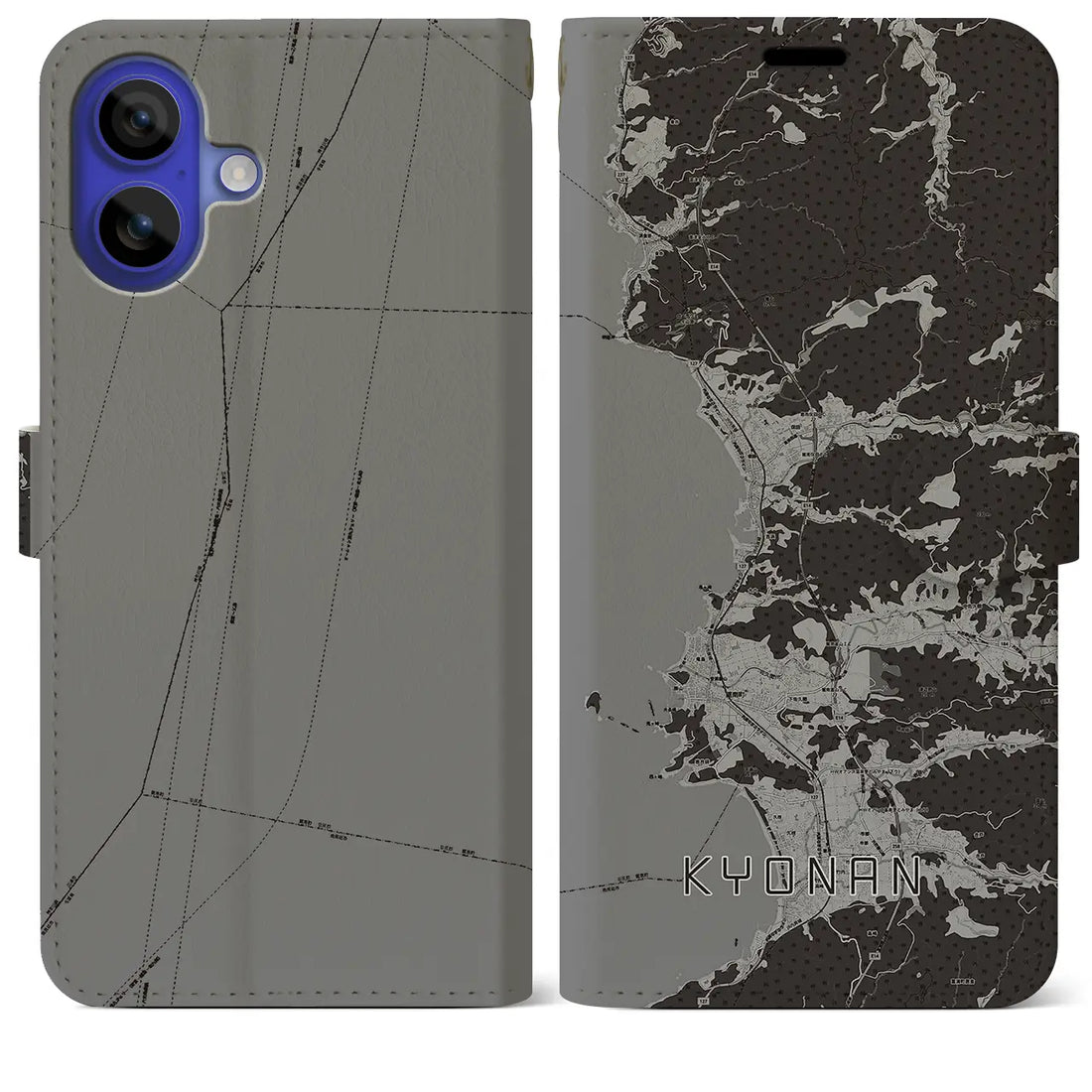 【鋸南(千葉県)】地図柄iPhoneケース(手帳タイプ)モノトーン・iPhone 16 Pro Max 用