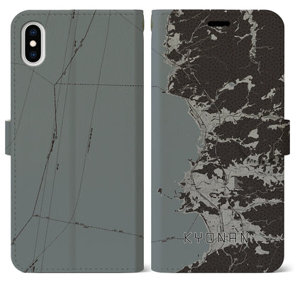 【鋸南（千葉県）】地図柄iPhoneケース（手帳タイプ）モノトーン・iPhone XS Max 用