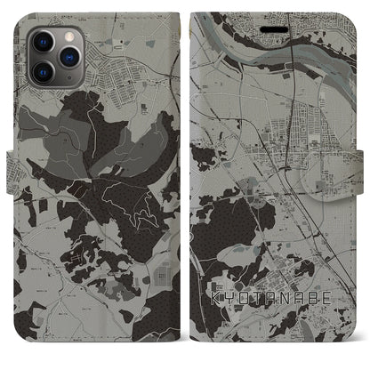 【京田辺（京都府）】地図柄iPhoneケース（手帳タイプ）モノトーン・iPhone 11 Pro Max 用