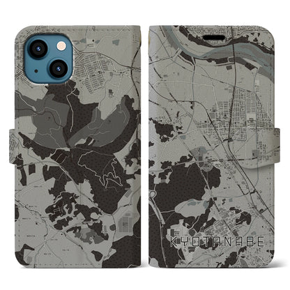 【京田辺（京都府）】地図柄iPhoneケース（手帳タイプ）モノトーン・iPhone 13 用