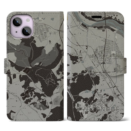 【京田辺（京都府）】地図柄iPhoneケース（手帳タイプ）モノトーン・iPhone 14 用
