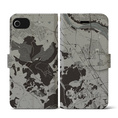 【京田辺（京都府）】地図柄iPhoneケース（手帳タイプ）モノトーン・iPhone SE（第3 / 第2世代） / 8 / 7 / 6s / 6 用