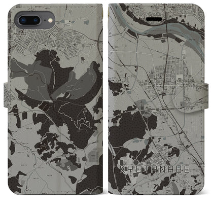 【京田辺（京都府）】地図柄iPhoneケース（手帳タイプ）モノトーン・iPhone 8Plus /7Plus / 6sPlus / 6Plus 用