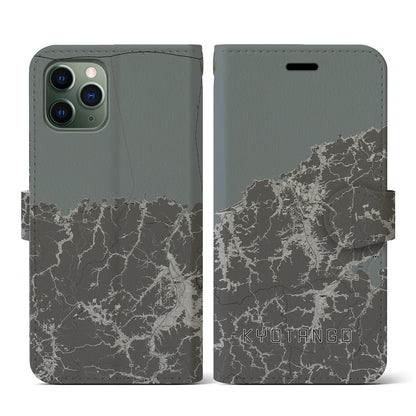 【京丹後（京都府）】地図柄iPhoneケース（手帳タイプ）モノトーン・iPhone 11 Pro 用