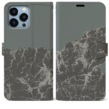 【京丹後（京都府）】地図柄iPhoneケース（手帳タイプ）モノトーン・iPhone 13 Pro Max 用
