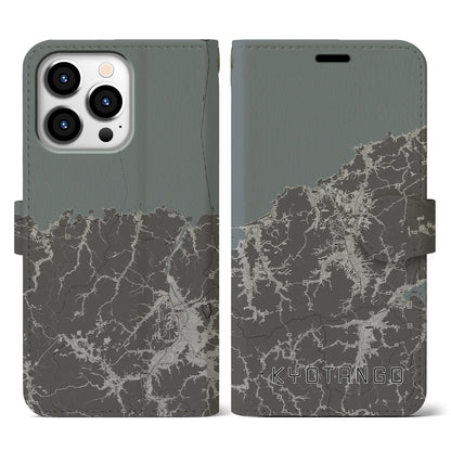 【京丹後（京都府）】地図柄iPhoneケース（手帳タイプ）モノトーン・iPhone 13 Pro 用