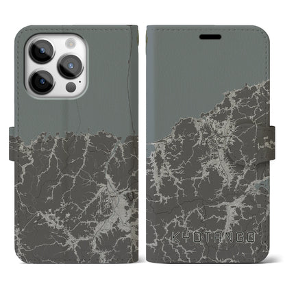 【京丹後（京都府）】地図柄iPhoneケース（手帳タイプ）モノトーン・iPhone 14 Pro 用