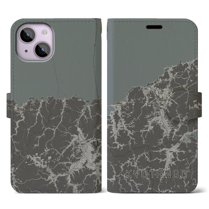 【京丹後（京都府）】地図柄iPhoneケース（手帳タイプ）モノトーン・iPhone 14 用