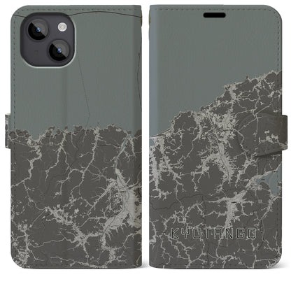 【京丹後（京都府）】地図柄iPhoneケース（手帳タイプ）モノトーン・iPhone 14 Plus 用