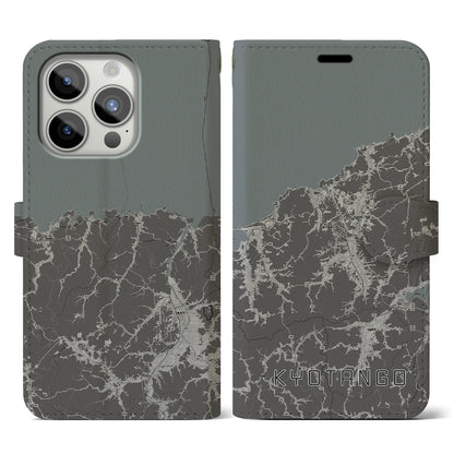 【京丹後（京都府）】地図柄iPhoneケース（手帳タイプ）モノトーン・iPhone 15 Pro 用