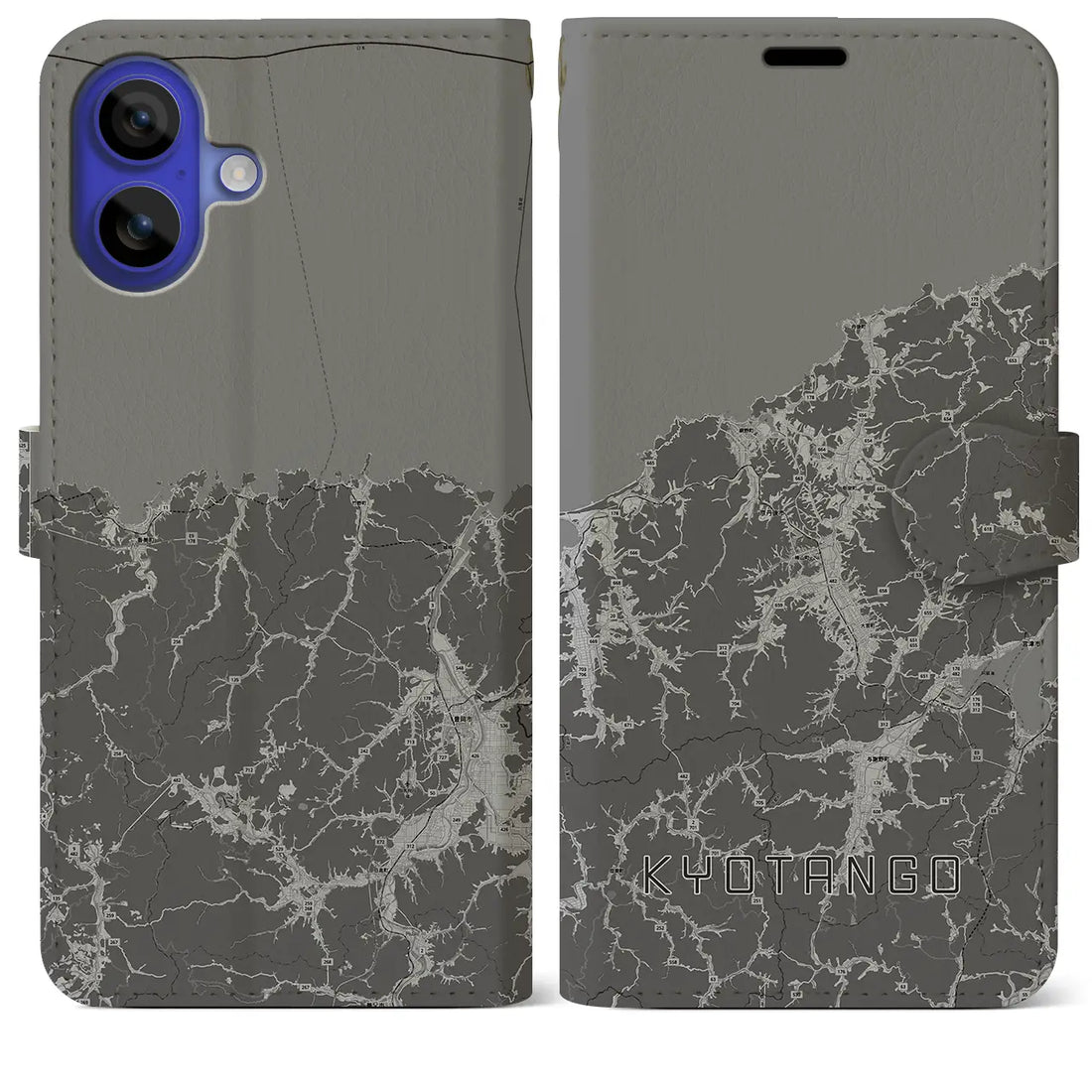 【京丹後(京都府)】地図柄iPhoneケース(手帳タイプ)モノトーン・iPhone 16 Pro Max 用