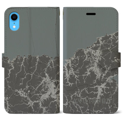 【京丹後（京都府）】地図柄iPhoneケース（手帳タイプ）モノトーン・iPhone XR 用