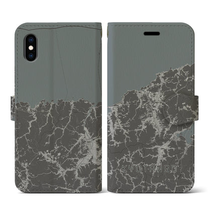 【京丹後（京都府）】地図柄iPhoneケース（手帳タイプ）モノトーン・iPhone XS / X 用