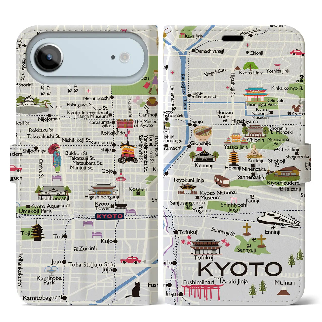【京都】イラストマップiPhoneケース（手帳タイプ）