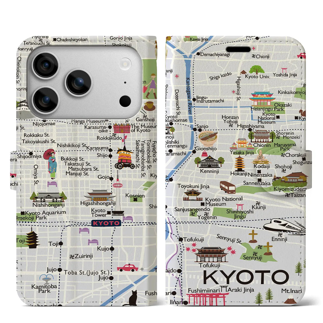 【京都】イラストマップiPhoneケース（手帳タイプ）