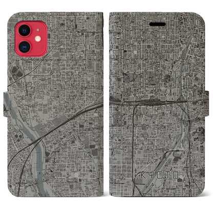 【京都2（京都府）】地図柄iPhoneケース（手帳タイプ）モノトーン・iPhone 11 用